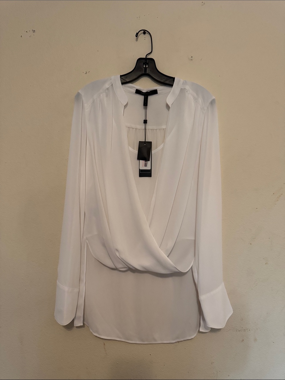 BCBGMaxAzria White Draped Wrap Blouse
